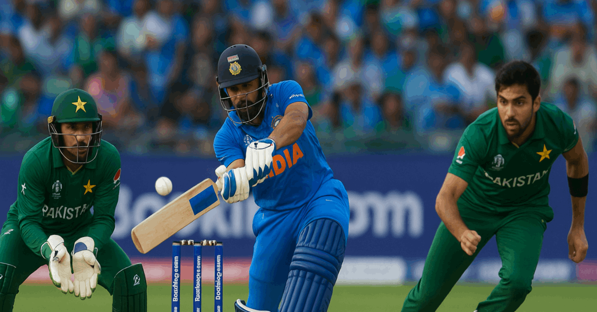 Image of India and Pakistan cricketers playing